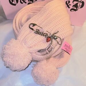 New 🩷 Juicy Couture 🩷 PINK Cashmere Wool Scarf Vintage Pom Poms Charms Y2K HTF